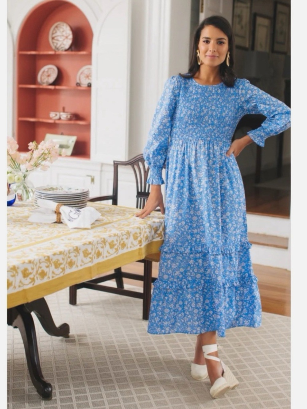 Pink City Prints Tuckernuck Cornflower Lolita Isabel Dress Blue Smocked Midi SM